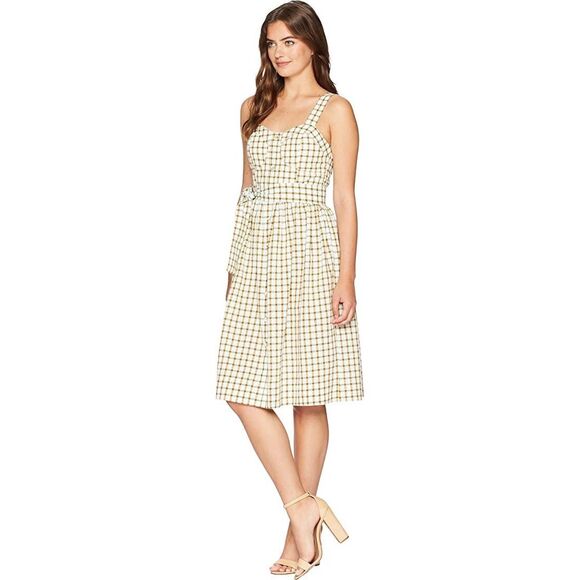 JOA Women's Sleeveless Plaid Button Down FIT & Flare Belted MIDI Dress medium - Picture 2 of 7